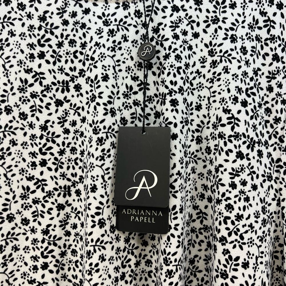 Adrianna Papell Top Women's 3X Black White Floral Print Tunic Flowy Long Sleeve - Picture 3 of 10
